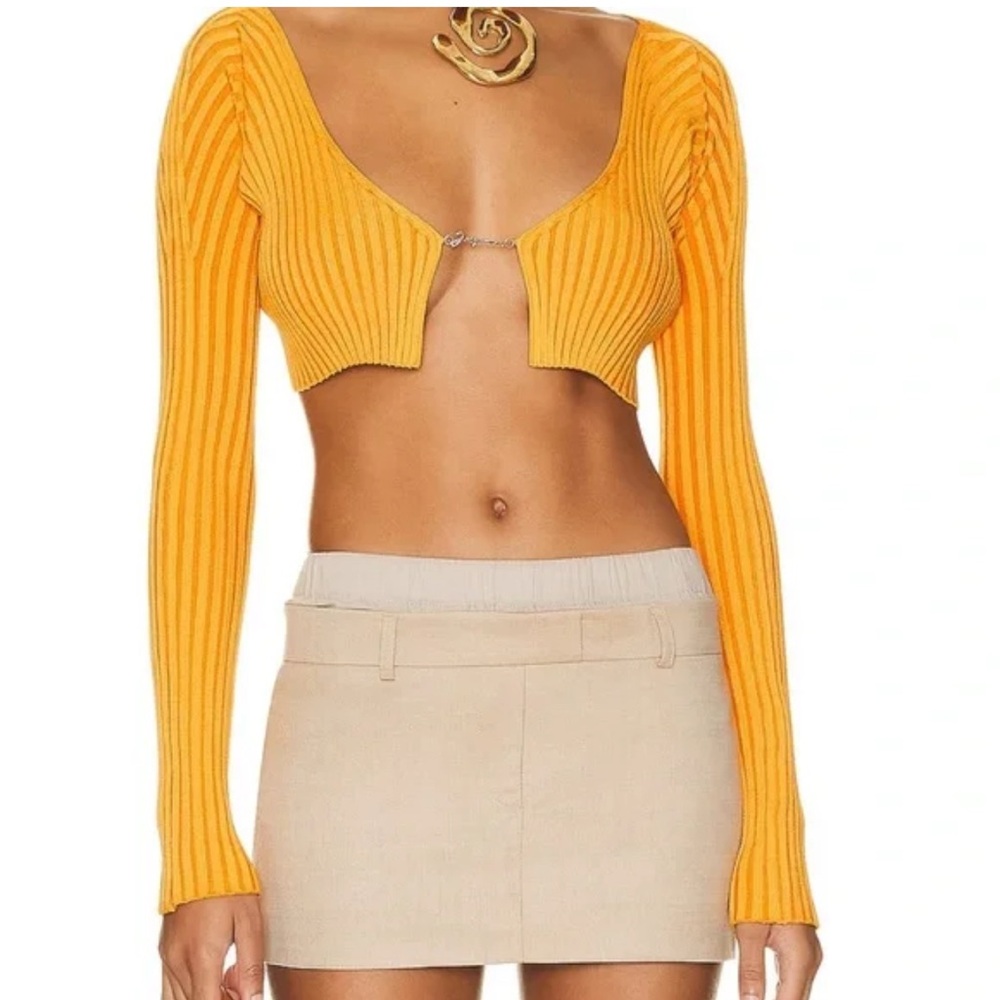 Jacquemus Orange Ribbed Crop Top